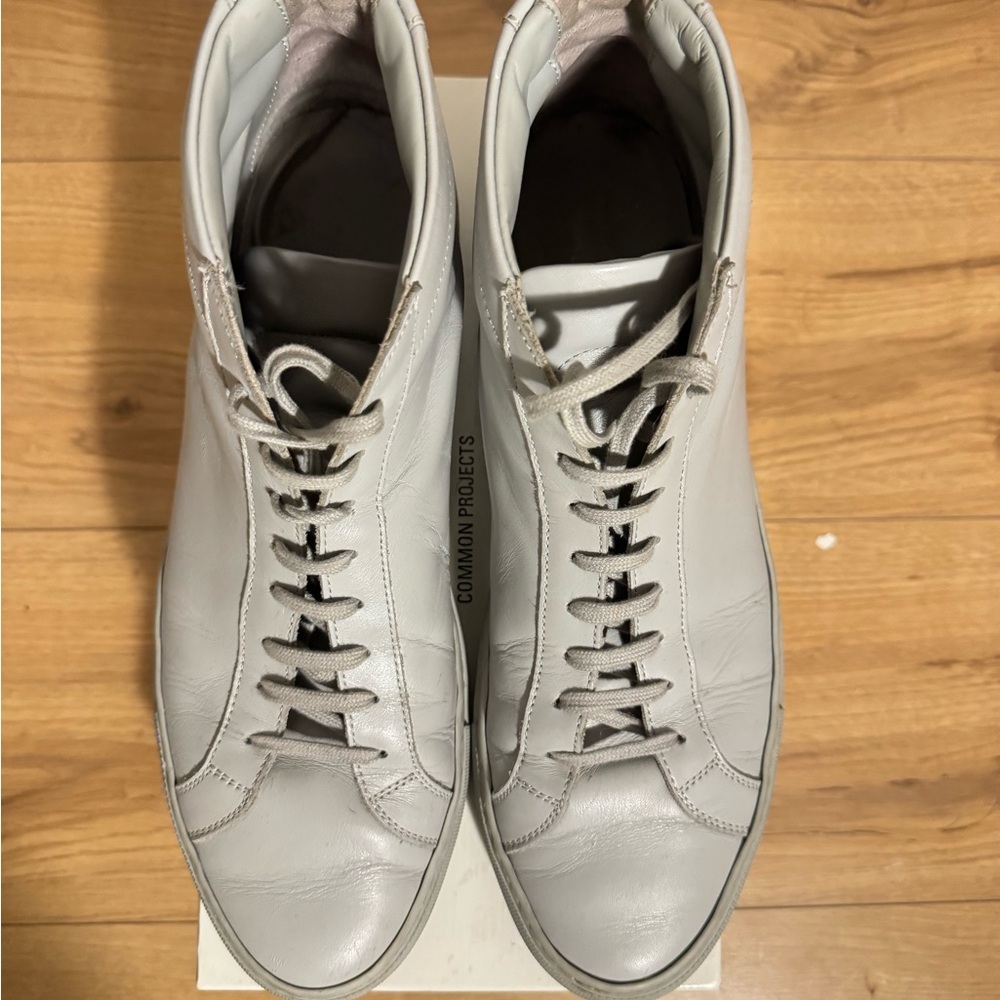 Common Projects Light Gray High-Top Sneakers W/ D… - image 3